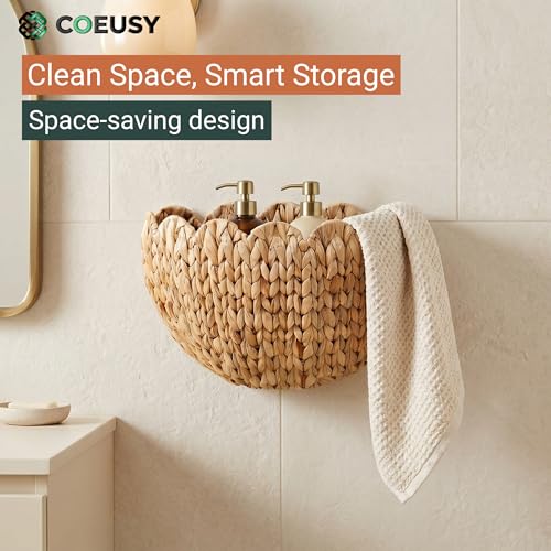 Coeusy Scalloped Wicker Wall Basket, Boho Hanging Basket for Home Decor