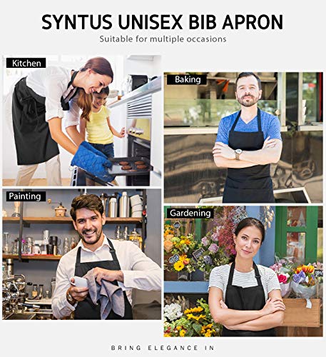 Syntus Apron for Men Women, Adjustable Cooking Kitchen Apron with 2 Pockets - color: Black/White, style: 2 Polyester