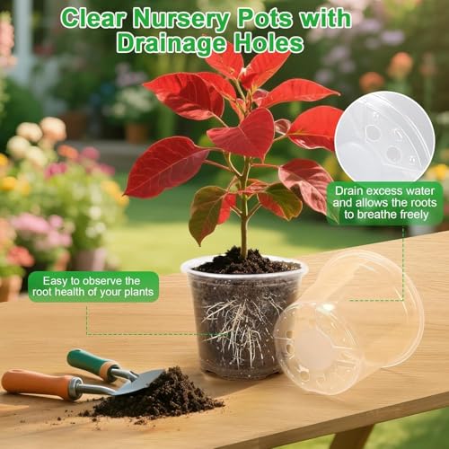 10 Inch Clear Nursery Pots with Drainage Holes, 5 Pack Plastic Pots for Plants, Seedling Starter Pot Variety Pack, Garden Plant Pots for Succulents Flowers Cactus - size: 10 Inch