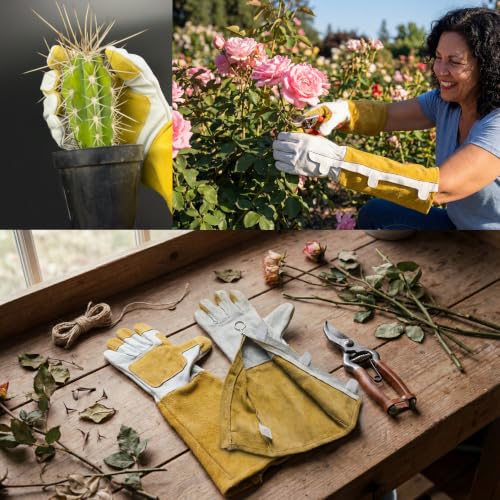OGRE Zip-Up Rose Pruning Gloves, Long Leather Thorn Protection - size: X-Small