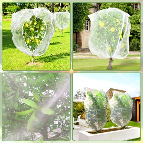 Fruit Tree Netting, Plant Mesh Netting for Garden Protection, Blueberry Bush Insect Netting Cover as Garden Pest Barrier from Cicadas, Bug, Bird (4.9x4 FT, 4Pcs, Zipper & Drawstring Design) - size: 4X4.9FT 4PACK