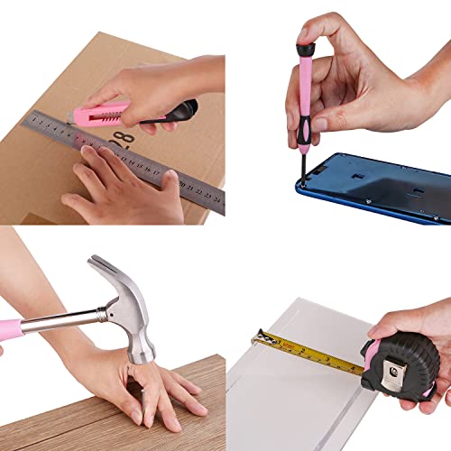 RVOGJP 39-Piece All Purpose Pink Household Tool Kit for Women - Small Tool Set with Toolbox, Great for Home, Garage, Office & College Dorm Use - color: Pink