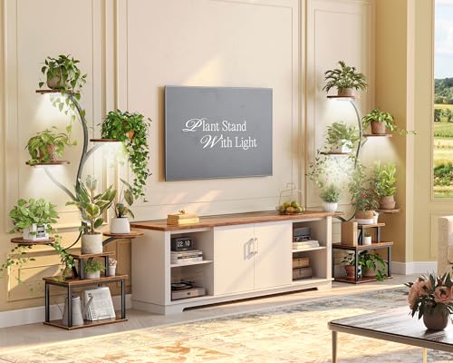PRAISUN 51 Inch Plant Stand with Grow Lights, 8 Tiered Indoor Plant Shelf - color: Rustic Brown