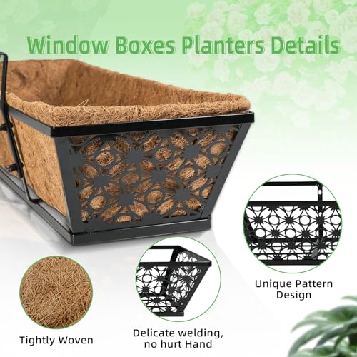 hehimhis Window Planter Box with Adjustable Bracket and Coco Liner for Porch, 24 Inch 4 Pack Balcony Planters Railing Hanging,Fence, Patio Hanging Planters for Garden Outdoor - size: 24 inch 4 pcs