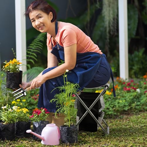 Pure Garden Folding Stool with 250lb Capacity and Garden Tools Set, Gray - color: Tan/Green