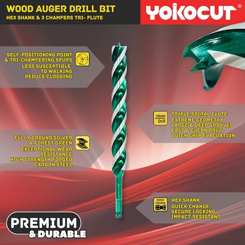 1" x 9" Auger Drill Bit for Wood, Hex Shank Tri-Flute Drill Bits, Ship Auger Long Drill Bit for Soft and Hard Wood, Plastic, Drywall, Tree Stump and Composite Materials - size: 1 Inch, style: Length: 9"