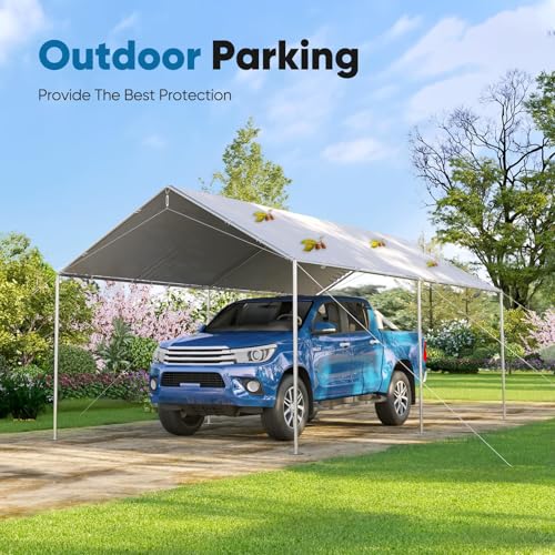 Quictent 10x20 ft Carport Replacement Tarp Canopy Top Cover with Bungee Balls - color: White