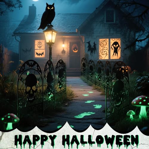 Yaocom 6 Pack Halloween Skull Fence, 16.5"H x 11.8"W Metal Graveyard Decor - style: Skull