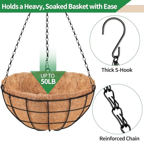 16 Inch Hanging Planters for Outdoor Plants, 2 Pack Large Hanging Baskets
