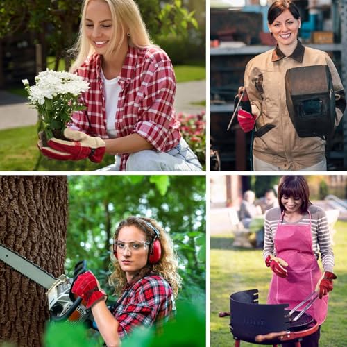 WZQH Leather Work Gloves for Men or Women.Gardening,Welding,Rose Red - Grey - size: Small (Pack of 1)
