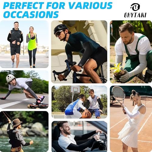 BHYTAKI UV Sun Protection Arm Sleeves, UPF 50 Sports Cooling Arm Compression Sleeves for Men Women Teenager - color: 1 Black+1 Dark Gray+1 Light Gray+1 White