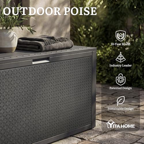 YITAHOME 95 Gallon Large Outdoor Deck Box - color: Dark Gray, size: 90 Gallon Maze Pattern