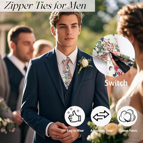 Pre Tied Floral Ties for Men Cotton Zipper Tie Colorful Necktie - color: Style-02