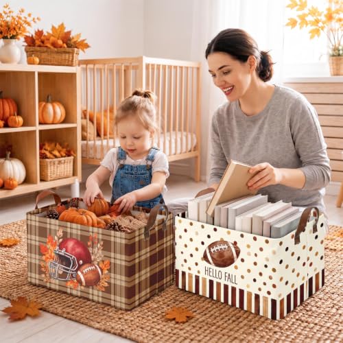 Britimes Fall Football Storage Baskets for Gift, Toy Storage Bins Box 3Pack - color: Fall Football