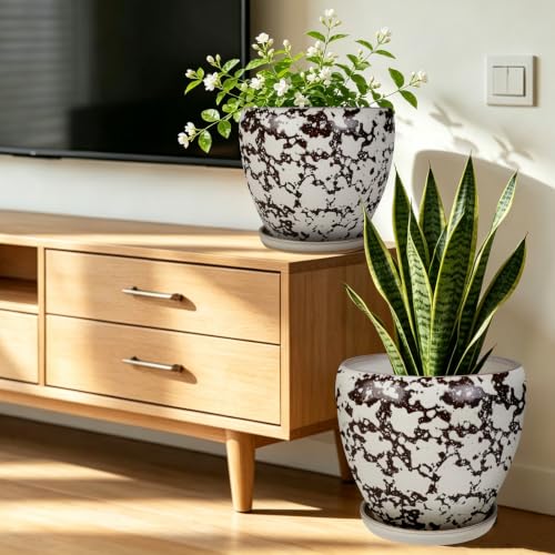 Ceramic Plant Pots With Saucer & Drainage Hole, 10 inch Indoor Flower Pots - color: White, size: 10 inch