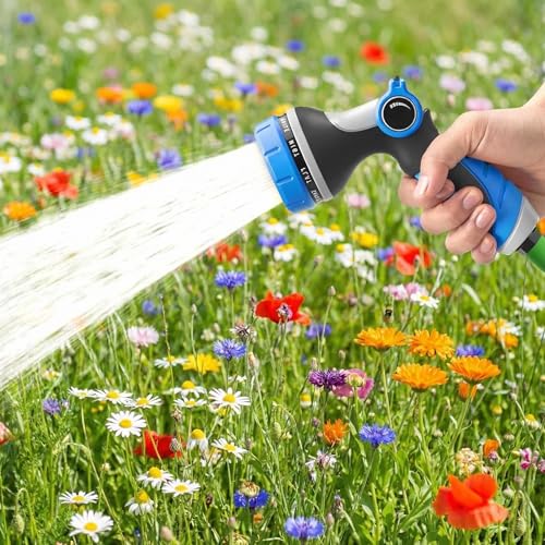 Garden Hose Nozzles,Hose Spray Nozzle with Adjustable 10 Watering Patterns - color: Blue