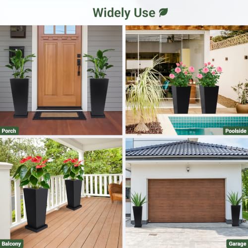 24" Metal Tall Outdoor Planters Set of 2, Durable & Wealtherproof - size: 24" H