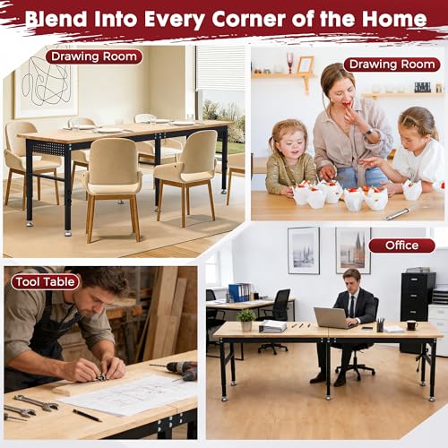96" Adjustable Workbench with Rubberwood Top & Power Outlet, Large 96x24Inch 9-Level Height Range 27"-37", 5000 LBS Heavy Duty Capacity for Workshop, Office, Garage, Home - size: 96*24 Inch