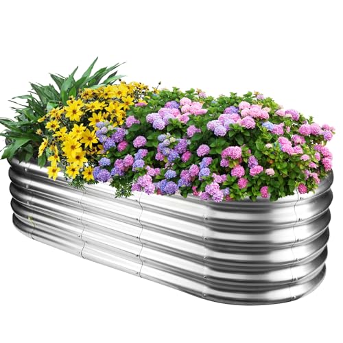 17" Tall Oval-Shaped / Elliptic Metal Raised Garden Bed Outdoor Silver - color: Silver, size: 60X24X16.5 Inches