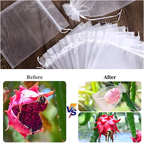50pcs Fruit Protection Bags 6x9 inch, White Mesh Drawstring Netting Cover Bags for Grapes, Mango, Fruit Trees, Vegetables - Pest Barrier and Fruit Protectors for Garden and Plant Fruit Flower