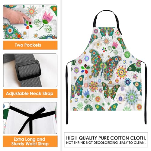 Britimes Butterfly Apron Floral Colorful Butterflies Flowers Aprons Kitchen Cooking Gardening for Women With Pockets - color: Cute Aprons 3