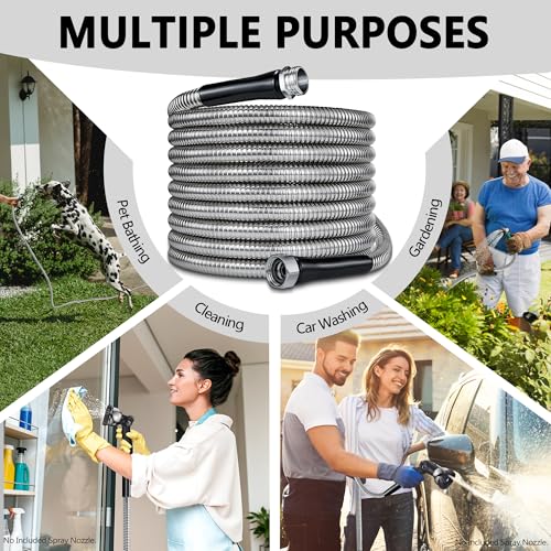 150ft Garden Hsoe - 2026 New 304 Stainless Steel Garden Hose with 3/4'' Fittings – Lightweight, Durable, and Kink-Free, Metal Water Hoses for Gardening - size: 150ft