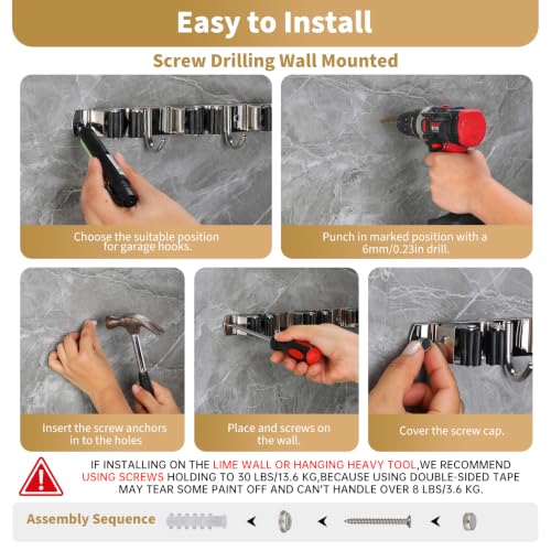 Broom Holder Wall Mount, Mop Organizer, 5 Racks, 4 Hooks, Heavy Duty