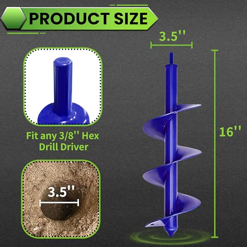 Auger Drill Bit for Planting - 3.5"X16" Heavy-Duty Garden Auger Spiral Drill Bit - Bulb Planter Tool & Auger Post Hole Digger - 3/8" Hex Drive Drill - color: blue, size: 3.5"x16"