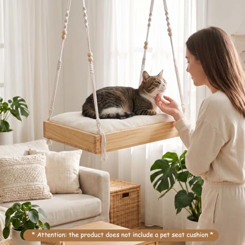 Novabright 1 Pcs Window Hanging Plant Shelf with Macrame Adjustable Rope, 16" Large Wooden Plant Hanger Indoor with Metal Frame, Load 50lb, Suit for Window Ceiling Wall Mount Boho Decor