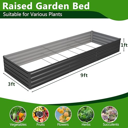 2PCS 9x3x1ft Galvanized Raised Garden Bed Kit,Metal Planter Box for Vegetables,Flowers,Herbs Durable Rust-Resistant Patio Gardening Beds,Black - color: Black, size: 9x3x1(2PCS)