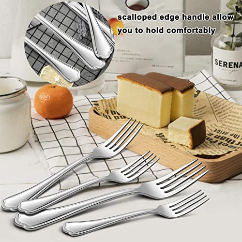 LIANYU Salad Forks Set of 12, 6.7 Inches Stainless Steel Appetizer Dessert Forks Silverware, Scalloped Edge, Dishwasher Safe