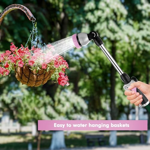 RESTMO Heavy Duty Metal Hose Wand, Watering Wand for Garden Hose - color: Pink
