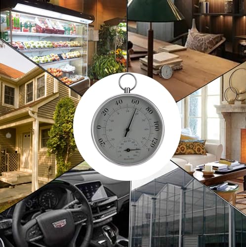 Indoor Outdoor Thermometer - Weather Dial Hygrometer Thermometer, No Battery Required Hanging Hygrometer for Wall, Table, Car, Greenhouse or Decorative, Round 4" in Diameter