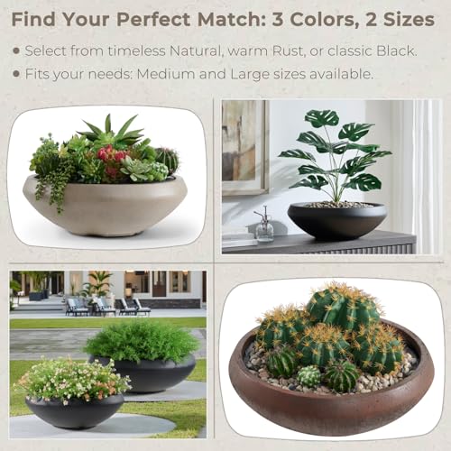 19" Dia x 6.3" H Weathered Concrete Bowl Planter, Large Succulent Pot - color: Natural, size: Medium