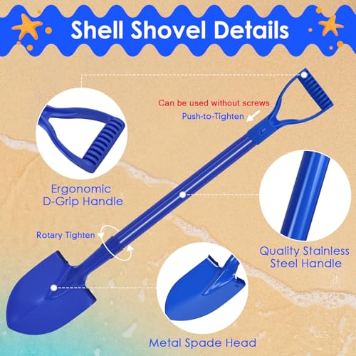 2 Pack Metal Beach Sand Shovels for Kids, 27 Inch Heavy Duty Small Shovels for Digging, Camping, Gardening, Planting, Mini Spade with D-Grip Handle, Blue