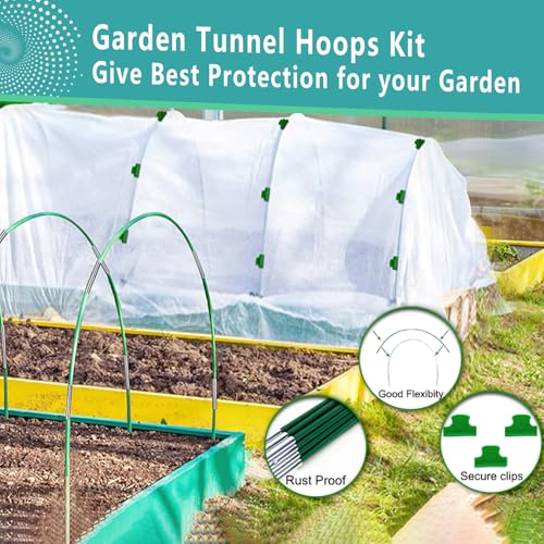 Garden Hoops for Raised Beds 60 Pcs, 10 Sets of 8FT Long Greenhouse Hoops Grow Tunnel Rust-Free Fiberglass Support Hoops Frame for Garden Netting Fabric Shade Cloth Row Cover (60 PCS) - size: 60 PCS
