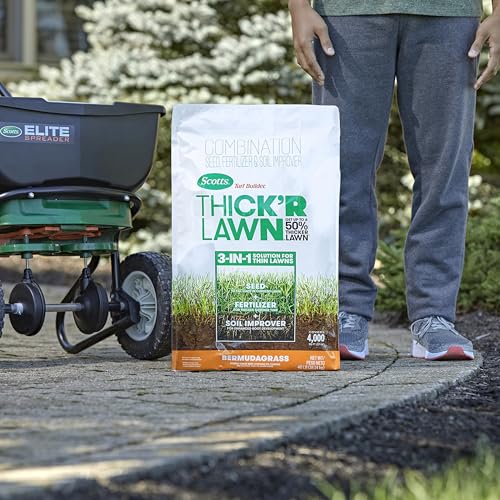 Scotts Turf Builder Thick'R Lawn Bermudagrass - Covers 1,200 sq. ft., Combination Seed, Fertilizer and Soil Improver, Fill and Repair Gaps in Thin Lawns and Enhance Root Development, 12 lb. - size: 12 lb.