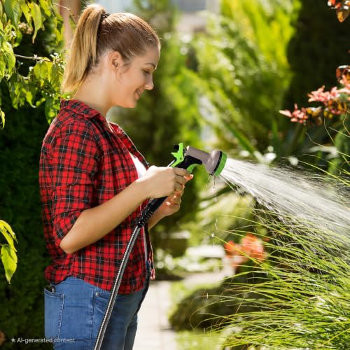 UNCO- Metal Garden Hose with 10 Functions Spray Nozzle, 100 Feet, No Kink