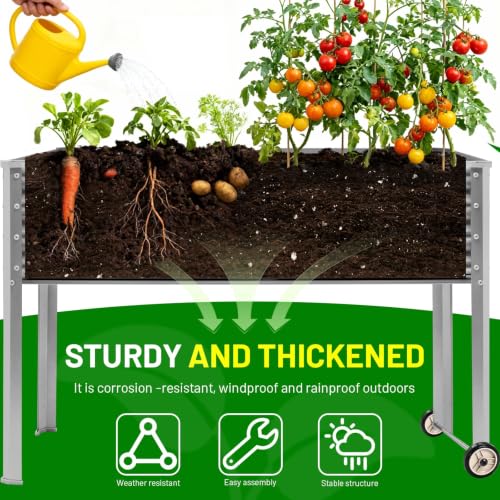 Land Guard 2 Pack Galvanized Raised Garden Bed with Legs & Wheels, 48×18×32in Metal Elevated Raised Planter Box for Backyard, Patio, Balcony, 500lb Capacity, Silver - color: Silver, size: 48×18×32in (2-Pack)