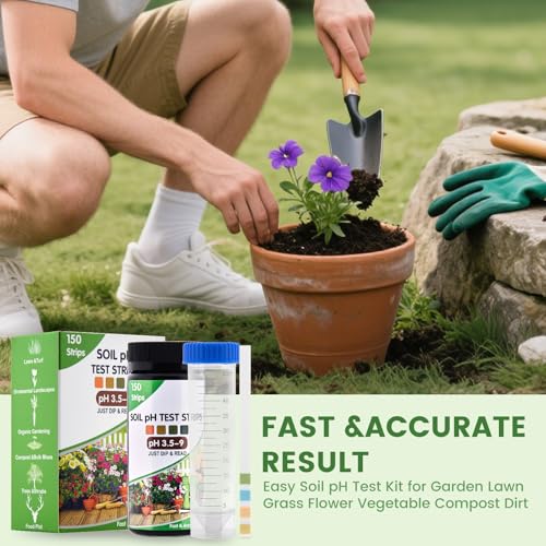 Soil pH Test Kit: 150 pH Test Strips with Cylinder for Quick Readings | Easy Testing for Garden & Lawn | Includes Illustrated Guide