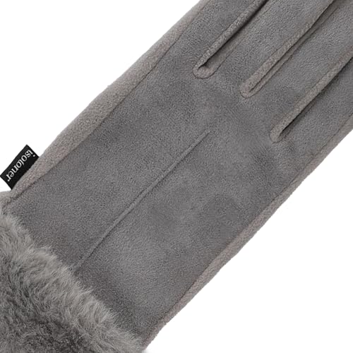 isotoner Women's Water Repellent Touchscreen Stretch Mya Faux Fur Cuff Gloves - color: Ash, size: Large-X-Large