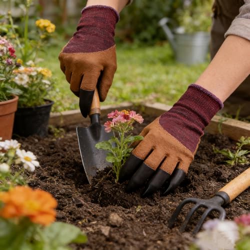Gardening Gloves with Claw,Planting Waterproof Gardening Gloves,for Digging in The Garden, - color: Purple