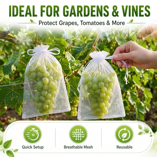 200 Pcs Fruit Netting Bags 4 Multi Size Assortment White