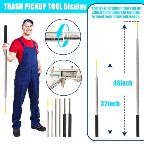 Trash Pickup Tool,47Inch Trash Picker Upper Grabber High-Duty Stainless Steels Tip Lightweight & Reinforcement Garbage Debris Nabber Litter Picker Grabber Durability Reacher Yard Stick (47in) - size: 47in
