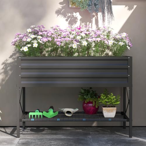 Outsunny Raised Garden Bed with Galvanized Steel Frame, Dark Gray - color: Dark Gray
