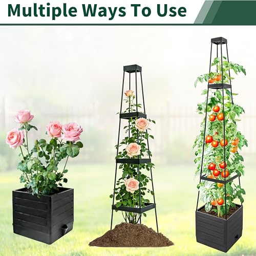 Tomato Planter with Trellis, 57 Inch Self-Watering Planter Box 2-Pack, Grey Planter with Metal Support for Outdoor Indoor Climbing Plants - size: Trapezoid