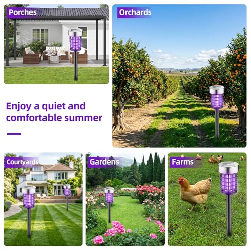 4 Pack Solar Bug Zapper Outdoor, Waterproof UV Insect Trap for Yard