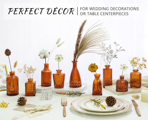 SUPMIND Glass Bud Vases Set of 12, Small Dark Brown Flower Vases in Bulk - color: Amber, size: 12Pcs