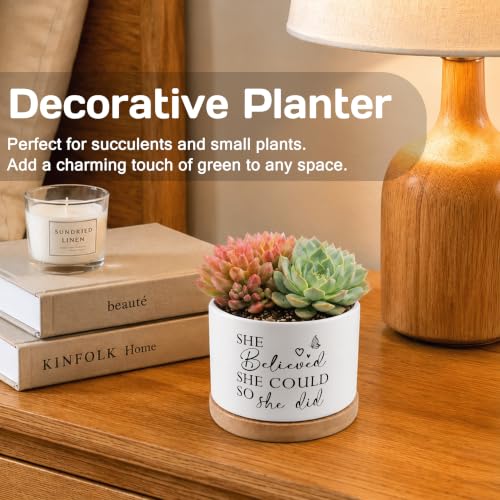 Inspirational Decor Plant Pots for Women, She Believed Could So She Did Encouragement Ceramic Succulent Flower Planters(No Plants)