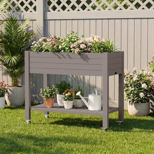 Fancyango Raised Garden Bed with Wheels 33.7" H -Medium Gray - color: Medium Gray, size: 33.7"H